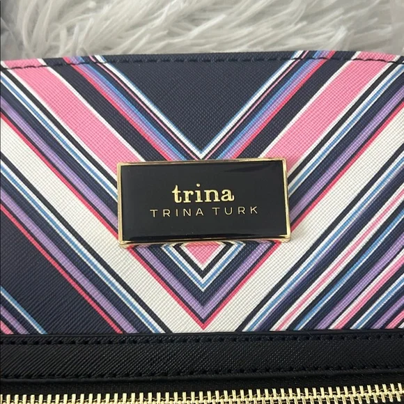 Trina Turk Chevron Tote in Pink and Navy - Picture 3 of 16